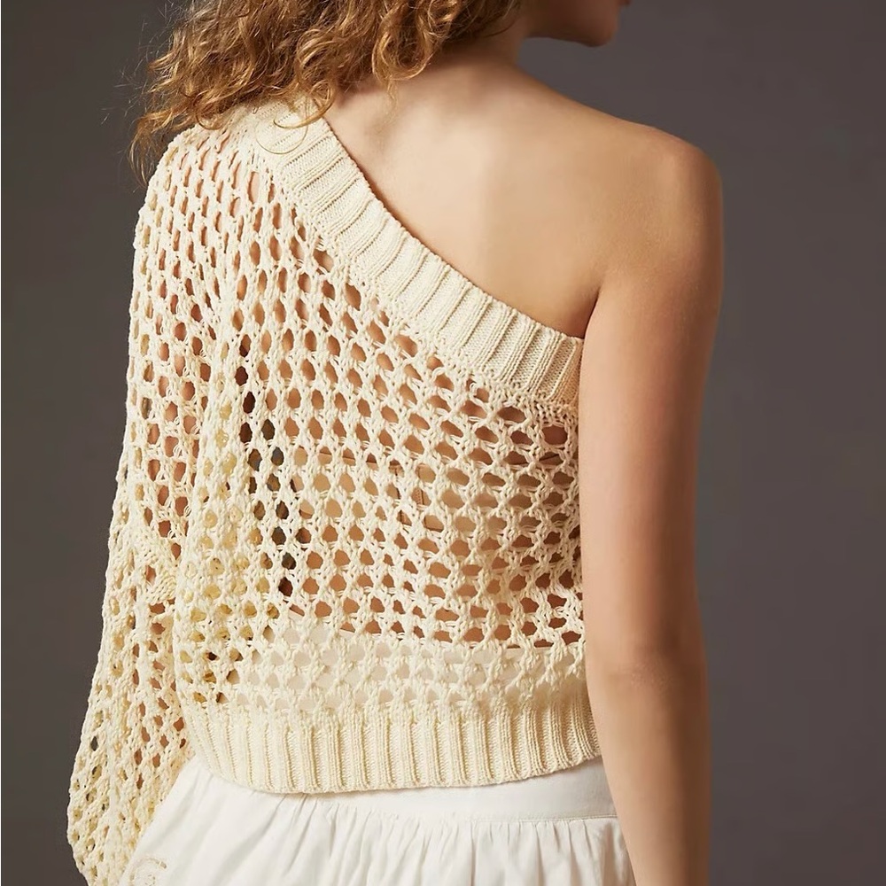 Maeve Anthropology Cream One-Shoulder Sweater - Picture 3 of 7